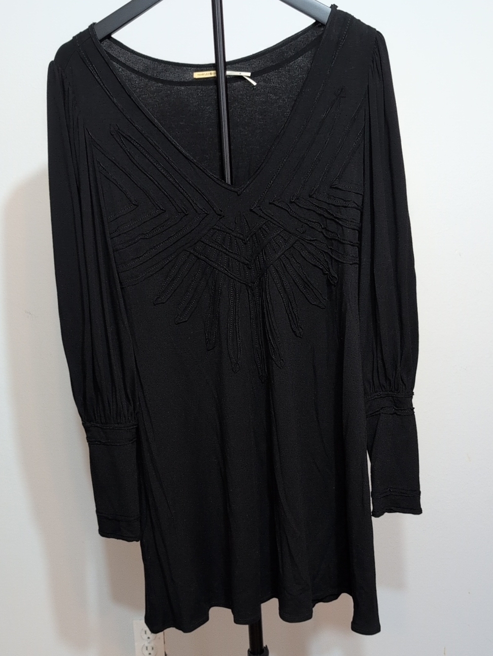 Max Studio Black V-Neck Tunic with Textured Front